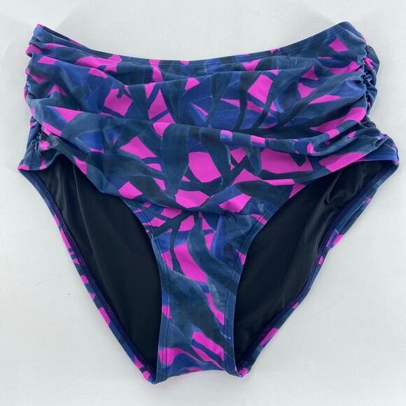 Coastal Blue Women's Multicolor Swimwear Shirred High Waist Bikini Bottom Size L - Picture 2 of 8